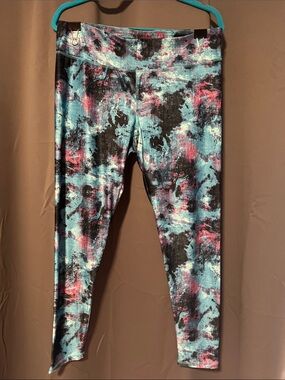 Danskin Multi-Color Tie-Dye Leggings — Aqua, Pink & Black